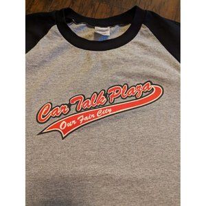 Vintage Mens Car Talk Plaza Our Fair City NPR 90s T Shirt Gray Black 3/4 Sleeve